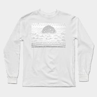 Nature line art scene with elephant, trees, monkey, folk indian art Long Sleeve T-Shirt